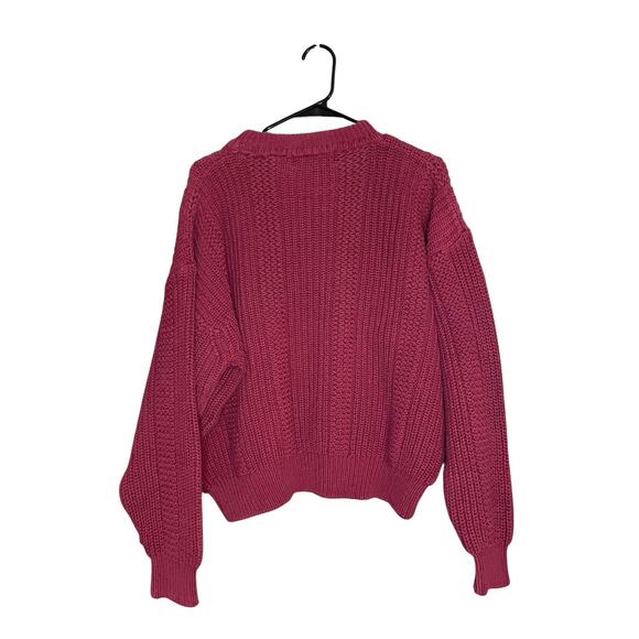 Vintage Eddie Bauer Chunky Sweater Large Maroon 100% Cotton Cable-Knit Grandpa - Picture 1 of 5